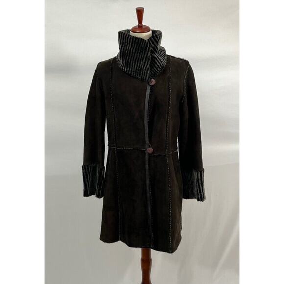 JENNIFER LANG Sz 34 XS S Shearling Lambskin Suede Coat Jacket Brown